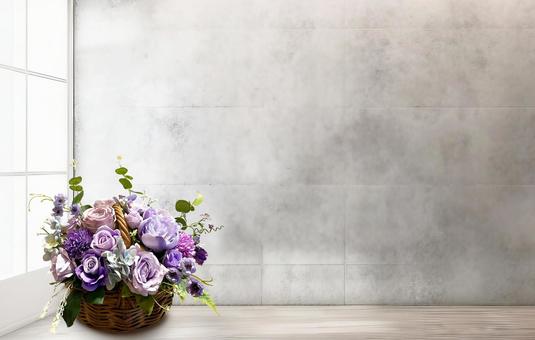 光が差し込む窓際に置かれた花飾り 花,アレンジフラワー,インテリアの写真素材