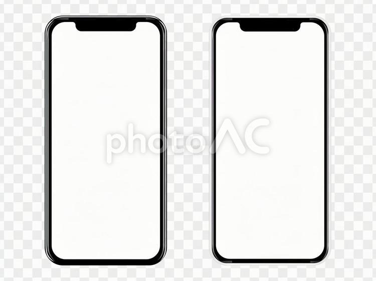 枠だけのリアルなスマホ　黒と白２台並び スマホ,スマートフォン,枠の写真素材