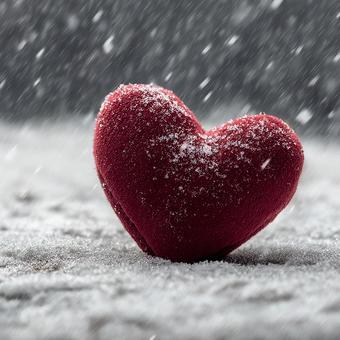 雪の中に佇む赤いハート 雪の中に佇む赤いハートの写真