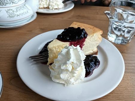 ブルーベリーソースのかかったチーズケーキ ブルーベリーソースのかかったチーズケーキ cafe,breaktime,喫茶店の写真素材