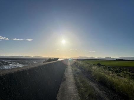 夕日 夕日 山,自然,空の写真素材