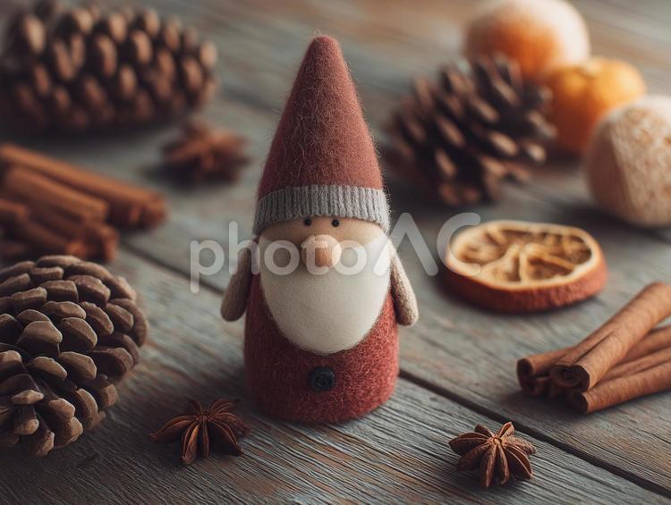 木製テーブルの上のサンタ人形 クリスマス,サンタ,人形の写真素材