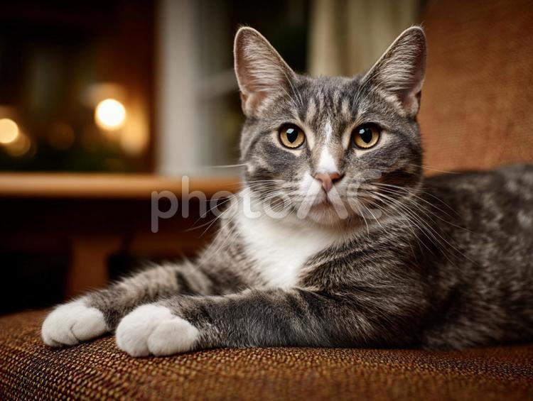 ソファの上の猫 ねこ,動物,癒しの写真素材