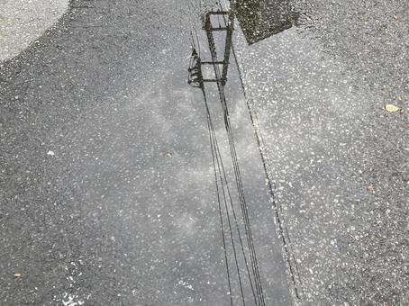 水たまりの風景 水たまり,風景,道路の写真素材