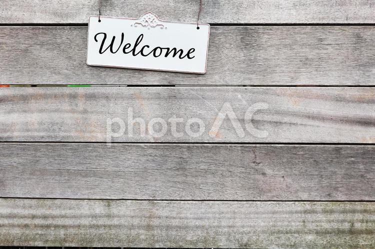 木の板とボード_welcome 木目,背景,テクスチャの写真素材