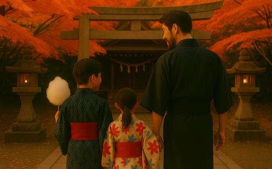 写真素材 親子参拝 紅葉神社 写真素材 親子参拝 紅葉神社の写真