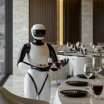高級レストランで働く人型配膳ロボット 高級レストランで働く人型配膳ロボットの写真