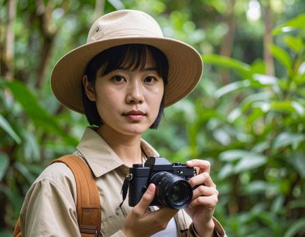 熱帯雨林・ジャングルを調査する生物学者 熱帯雨林・ジャングルを調査する生物学者の写真