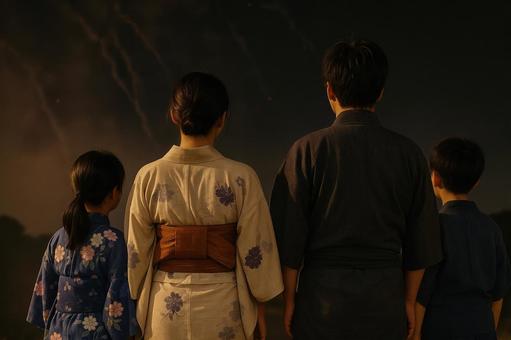 花火の余韻に包まれる家族 花火の余韻に包まれる家族の写真