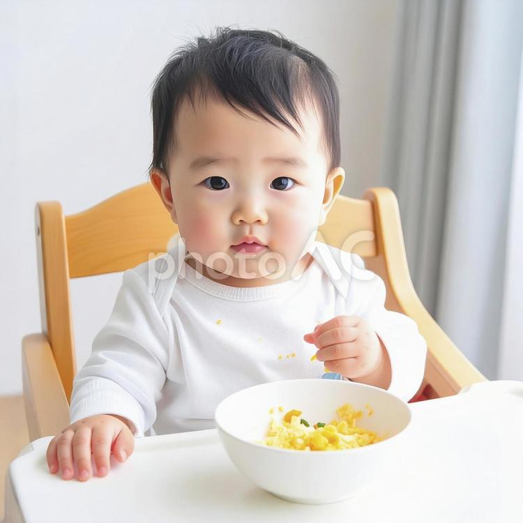 食事中の赤ちゃん　AI生成画像   子供,赤ちゃん,食事の写真素材