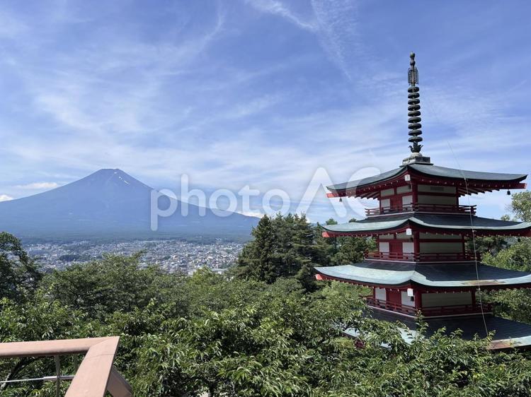 五重塔と富士山 五重塔,自然,山の写真素材