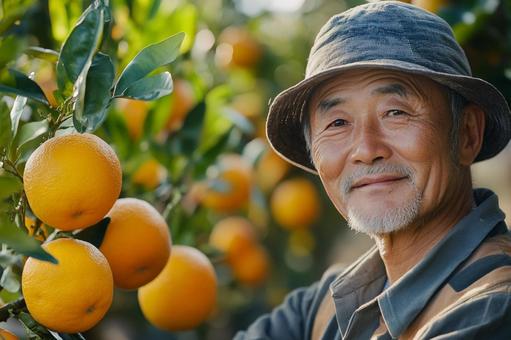 柑橘を育てる農家の男性のイメージの写真