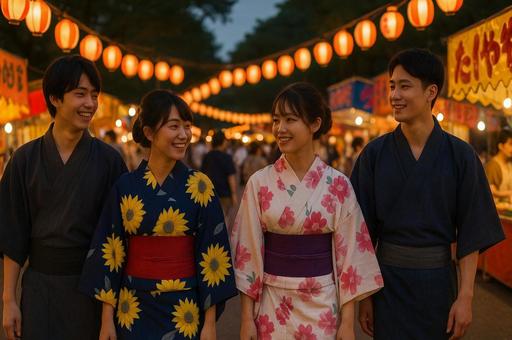 浴衣姿で楽しむ夏祭り 浴衣姿で楽しむ夏祭りの写真