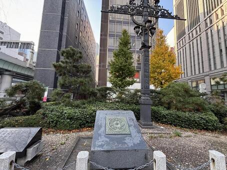 道路元標記念碑。 道路元標記念碑,日本橋,東京の写真素材
