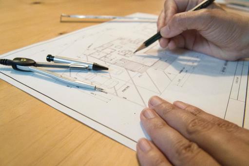 新築注文住宅の間取図を作成中 新築注文住宅の間取図を作成中 設計図,間取り図,計画の写真素材