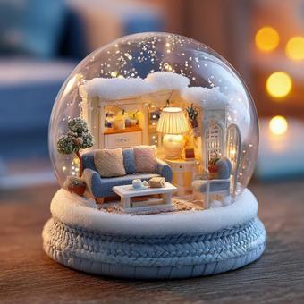 居心地がいい居間が入ったスノードーム 居心地がいい居間が入ったスノードームの写真