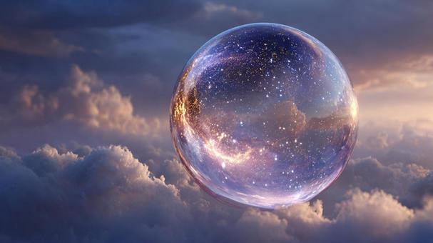 空に浮かぶ超現実的な泡の写真