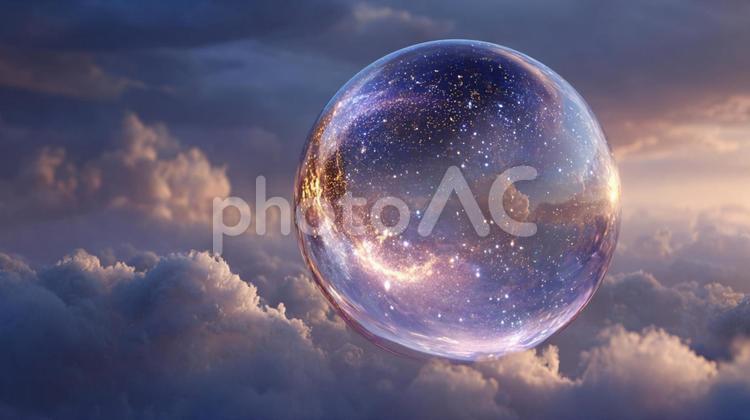 空に浮かぶ超現実的な泡 しゃぼん玉,泡,球体の写真素材