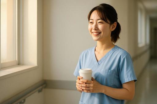 朝の病院で微笑む看護師の写真