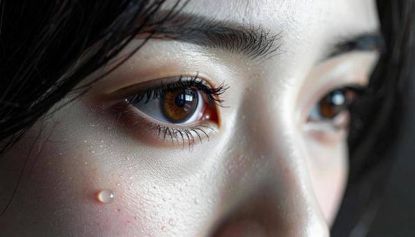 涙を溜める日本人女性の目の写真