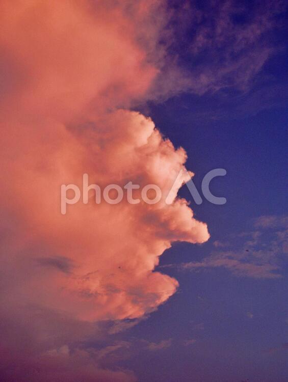 夕焼けに染まる雲2縦 入道雲,雲,青空の写真素材