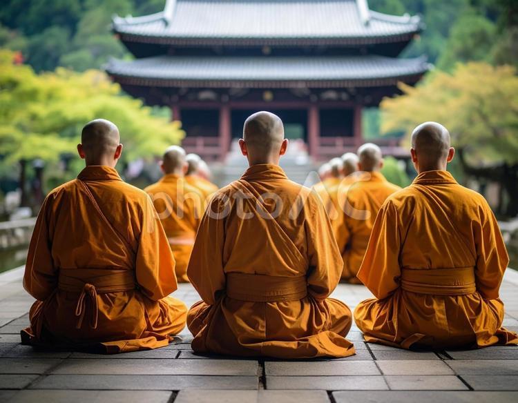 寺で修行する僧侶の後ろ姿 修行僧,僧侶,寺の写真素材