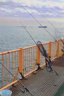 海釣り施設　釣り竿・網・バケツ道具 つり,ルアー,竿の写真素材