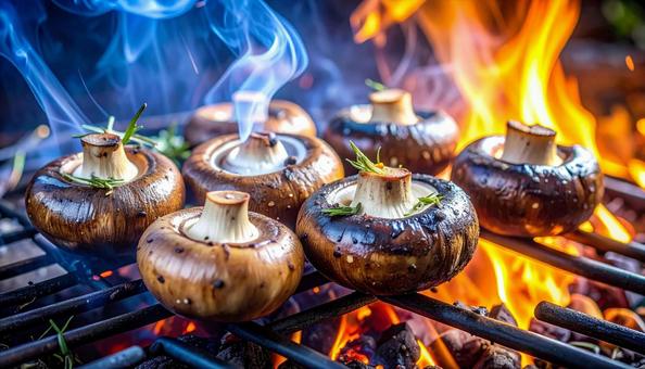 秋の味覚　椎茸の炭火焼きの写真