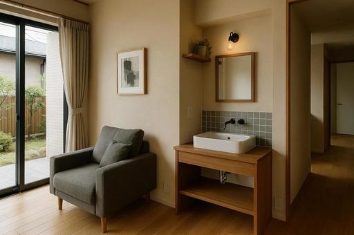 リビングルーム内の洗面台 リビングルーム内の洗面台の写真