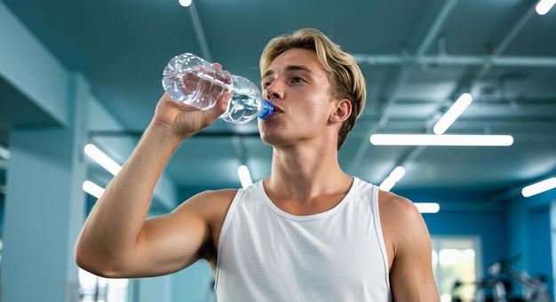 水を飲む男性 水を飲む男性の写真