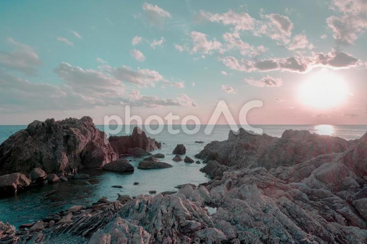 室戸岬の夕景 夕陽,夕焼け,夕景の写真素材