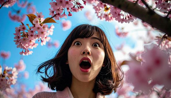 驚いた表情の若い女性 驚いた表情の若い女性の写真