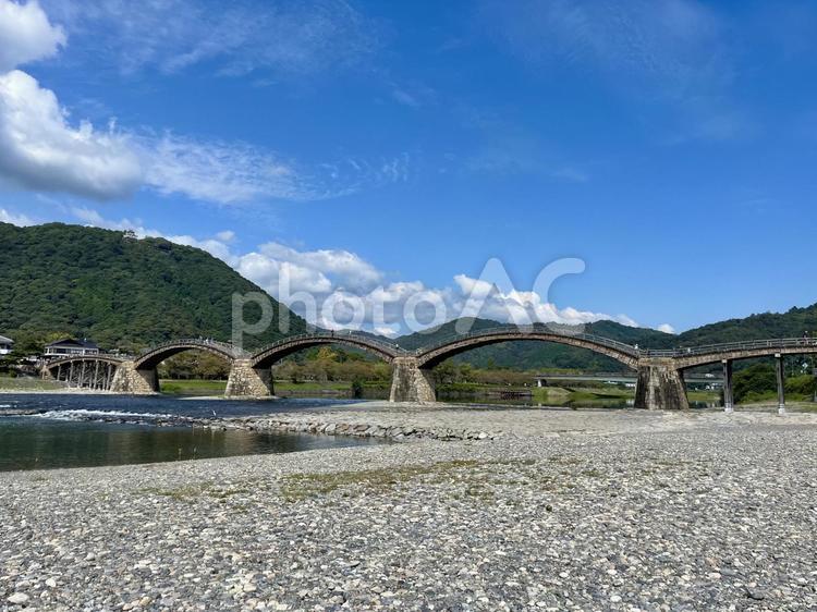 錦帯橋の風景 錦帯橋,木造橋,アーチ式の写真素材