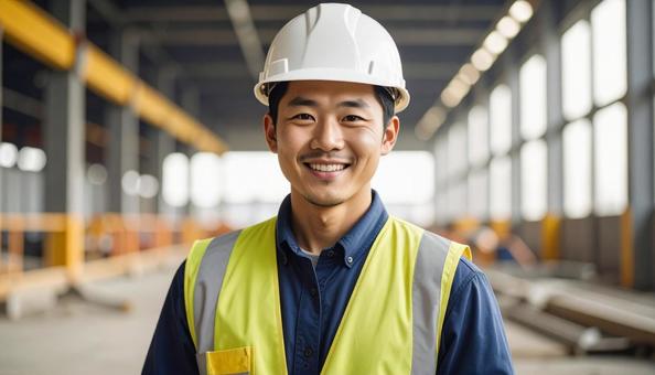 建設現場で働く作業服の若い男性の写真 建設現場で働く作業服の若い男性の写真の写真