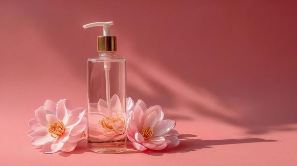 蓮の花とシャンプーボトルの写真