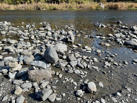 河原　秋 川,河原,石の写真素材