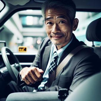 笑顔の日本人タクシー運転手 笑顔の日本人タクシー運転手の写真