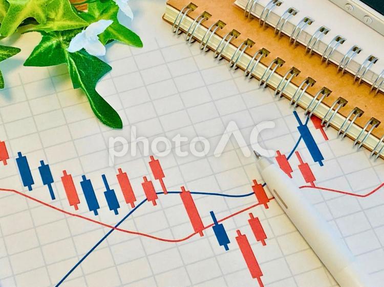 株価チャートとリングノート 株価チャート,株,投資の写真素材