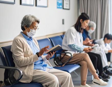 外来　待合室　患者の写真