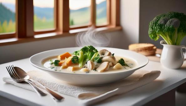 熱々のクリームシチュー クリームシチュー,シチュー,ホワイトシチューの写真素材