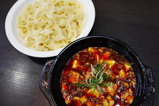 Sichuan Chen Mapo Tofu Dipping Noodles at a Chinese Restaurant, JPG
