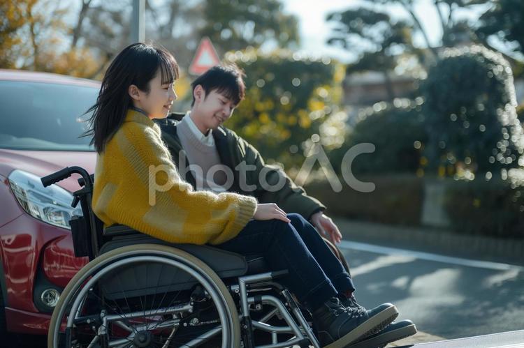 車椅子乗車の自立支援 車椅子,介助,若者の写真素材