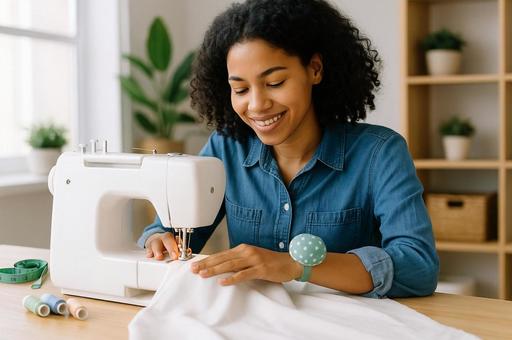 ミシンで裁縫する女性の写真