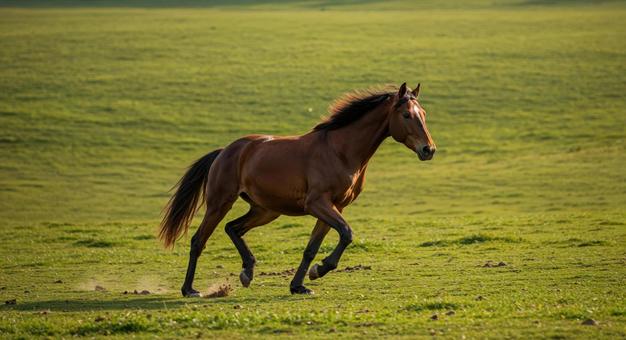 広大な牧場を軽快に駆ける馬 広大な牧場を軽快に駆ける馬の写真