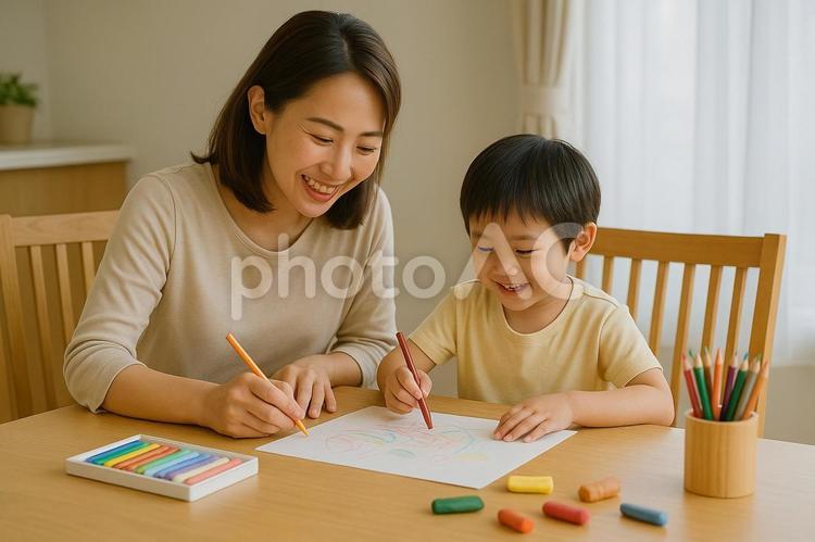 親子でお絵かきタイム 親子,母親,幼児の写真素材