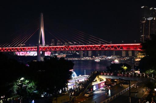 重慶夜景・千廝門大橋 重慶,千廝門大橋,夜景の写真素材