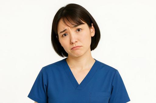 困った表情の看護師の写真