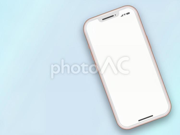 水色の壁紙背景のスマートフォン　３ スマホ,スマートフォン,携帯の写真素材