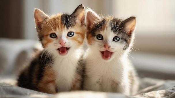 仲良し子猫のかわいいツーショットの写真