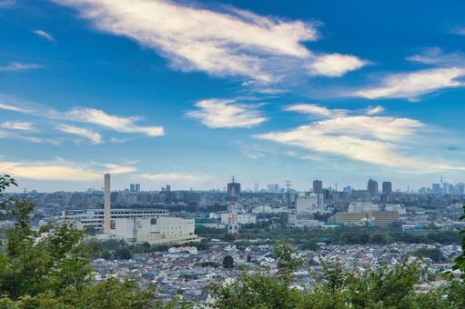 高台から見る都心方面の景色 天気,晴れ,空の写真素材